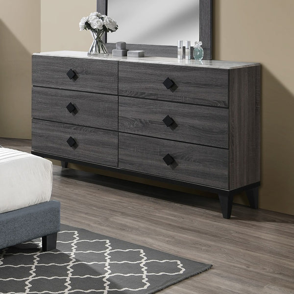 English Elm Modern Chest of Drawers with Faux Marble Top and Black Square Hardware - 4-Drawer Storage Accent Piece Gray,Grey 19 L x 34 W x 65 H B011P395427