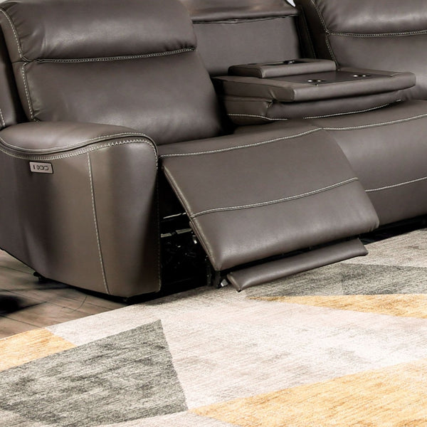 English Elm Power Reclining L-shaped Sectional with Wireless Charging Console and Zero Gravity Leatherette Dark Gray B2741S00787