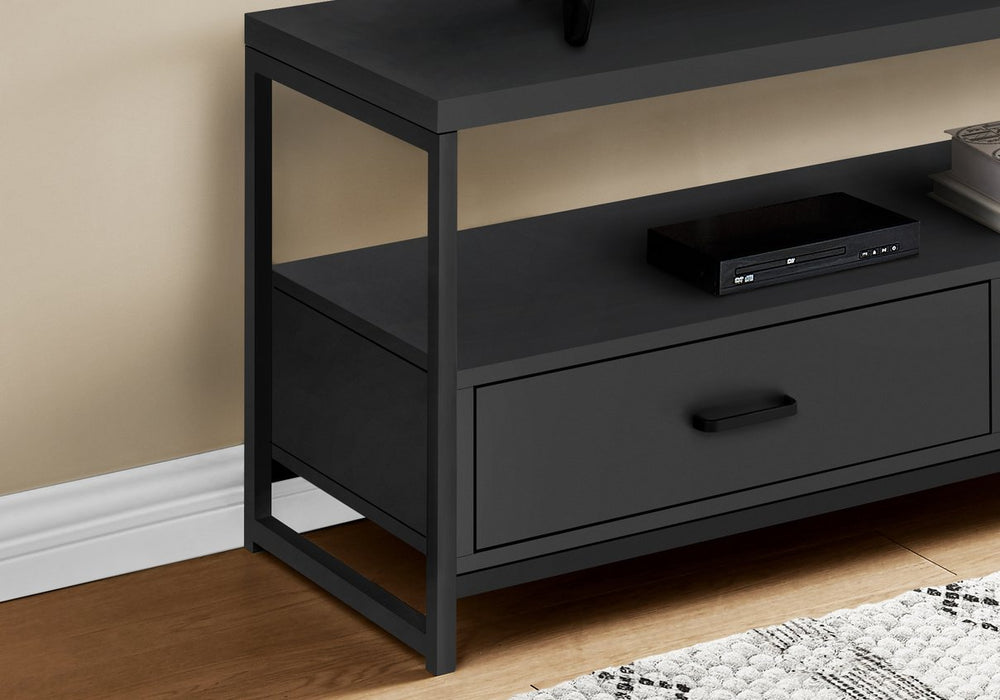 English Elm Tv Stand 48 Inch Media Console with Two Drawers Black Laminate Metal Modern B2710P219151