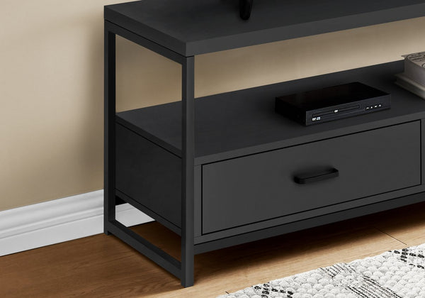 English Elm Tv Stand 48 Inch Media Console with Two Drawers Black Laminate Metal Modern B2710P219151
