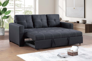 English Elm Sectional Convertible Sleeper Sofa Black Tufted Polyfiber Pull-Out Bed Firm Support Stylish 87" B011P398872