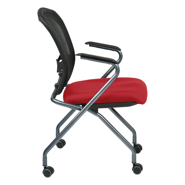 OSP Home Furnishings Deluxe Nesting Armchair with Mesh Back Lumbar Support for Office and Meeting Rooms Lipstick 84440-R100