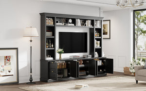 English Elm All-in-one Modern Entertainment Center with Bookcase Shelves for Living Room Display Black N710S688101B