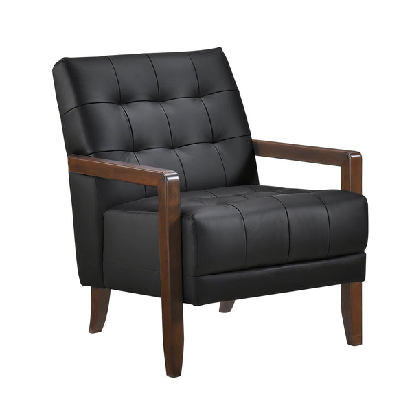 English Elm Modern Tufted Leather Accent Chair with Walnut Wood Frame, Upholstered Seat, Compact Stylish Design Black 28 L x 21 W x 25.75 H B011P271922