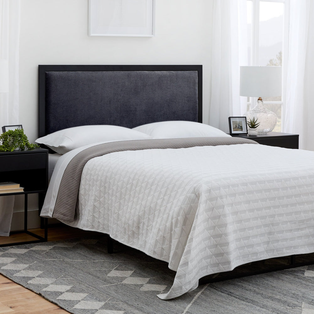 English Elm Metal Upholstered Headboard Queen Navy with Metal Trim, 26" Padded Height, Spot-Clean, Modern Chic B350P394947