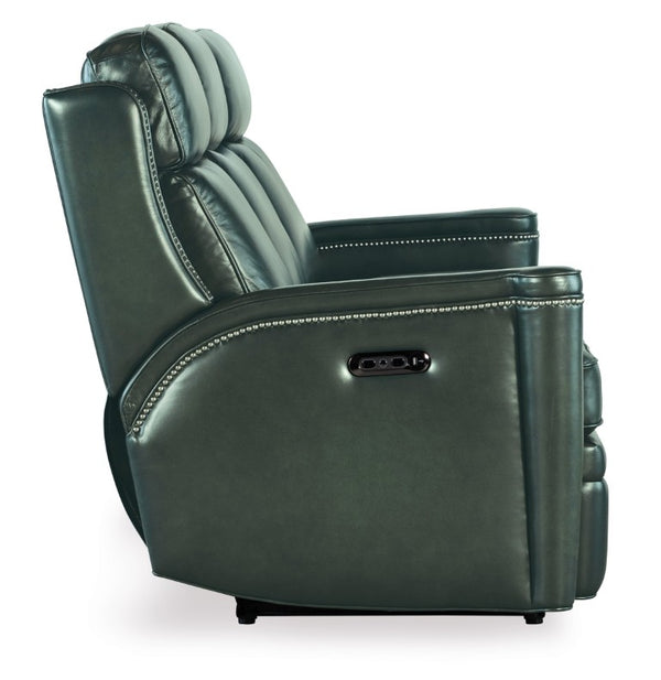 Hooker Furniture Hamilton Power Sofa With Semi-Aniline Leather, Zero-Gravity Recline, Usb Charging, Nailhead Trim Green SS116-PHZ3-029