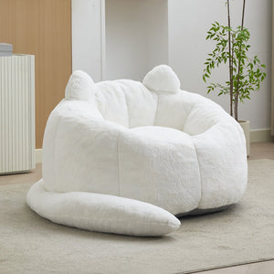 English Elm Cat-shaped Bean Bag Sofa with Sculptural Tail Armrest for Playful Living Spaces White W2311P457293