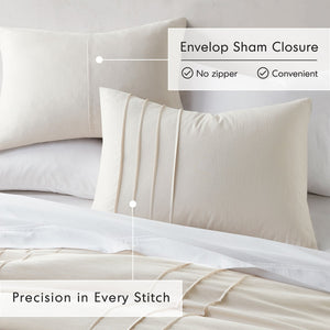 English Elm 3-piece Cal King Pintuck Pleated Microfiber Comforter Set Soft Washed Tailored Bedding Neutral B035P463229