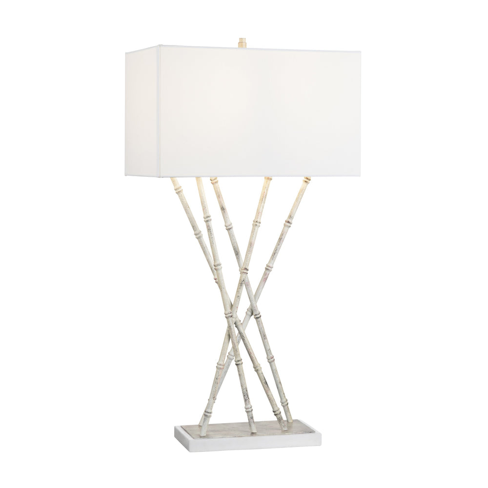 Crestview Collection 36.25"H Elegant Metal Bamboo Shoots Table Lamp - Marble Base, Linen Shade & 3-way Lighting Option   Cvazer186