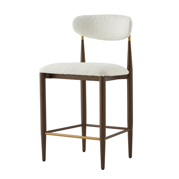 English Elm Christopher Knight Home® - ARMLESS Modern Upholstered Counter Stool Set of 2 with Iron Toothpick Frame, Gold Trim Accents Beige+Brown N771P316339J