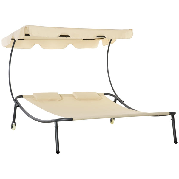English Elm Outsunny Double Chaise Lounge Chair - Stylish Outdoor Daybed With Adjustable Canopy & Wheels W2225P217764-GIGA