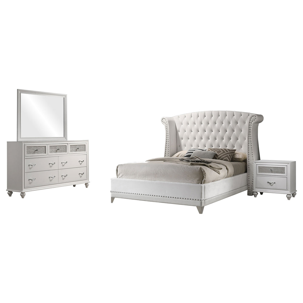 English Elm Randall Glam Queen Bedroom Set Tufted Leatherette Bed Dresser Mirror Nightstand B062S01416