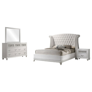 English Elm Randall Glam Queen Bedroom Set Tufted Leatherette Bed Dresser Mirror Nightstand B062S01416