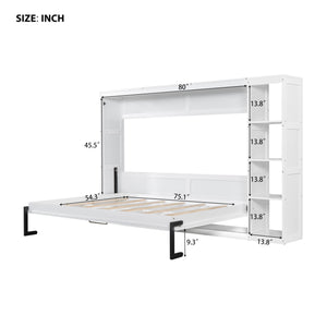 English Elm Full Full Size Murphy Bed with Bookshelf and Fold-Down Work Surface, Space-Saving LVL/MDF Design White GX002220AAK