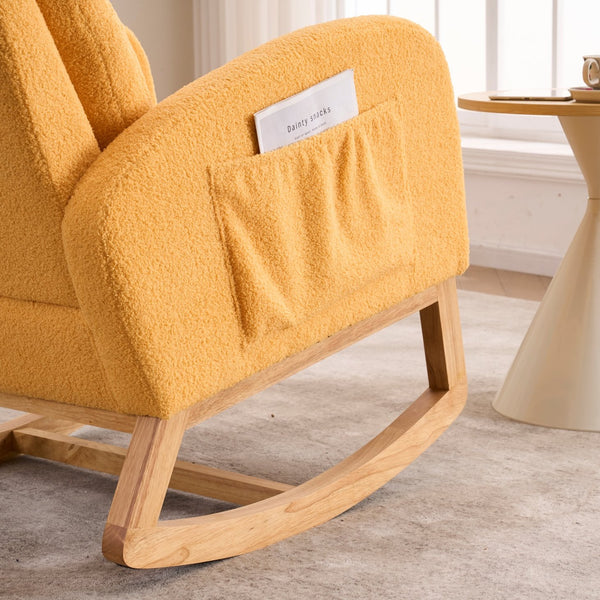 English Elm LY-5104 Plush High-Back Rocking Chair with Footrest & Storage Pocket, Ergonomic Foam Cushion for Nursery Yellow W2231P292991