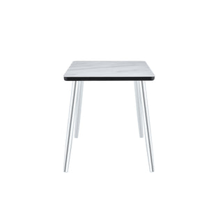 English Elm Modern Marble Look Glass Top Dining Table Slim Silver Legs Seats Six Minimalist W1151S04620