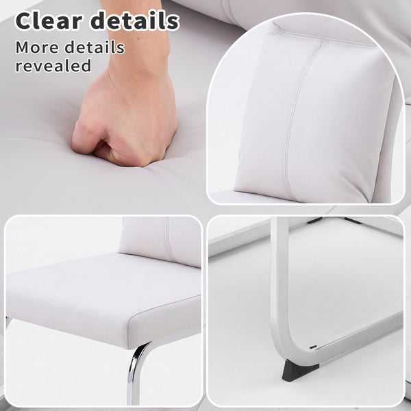 English Elm Dining Chair Set of 2 Faux Leather Chrome Base Ergonomic Contemporary Kitchen Seating White W3851P453160