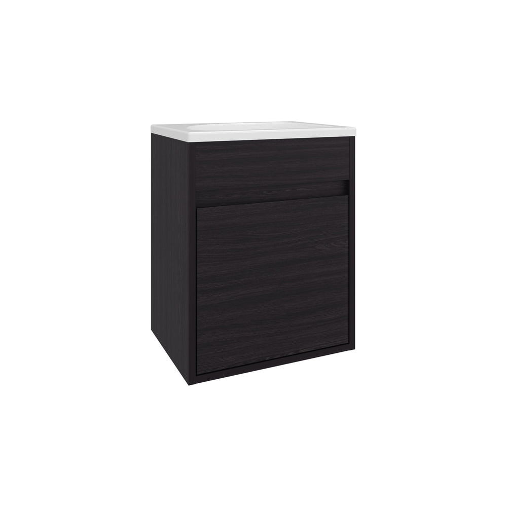 English Elm Furman Compact Floating Bathroom Vanity with Single Door & Open Shelf, Black MDF, Space-Saving Design B200P335305