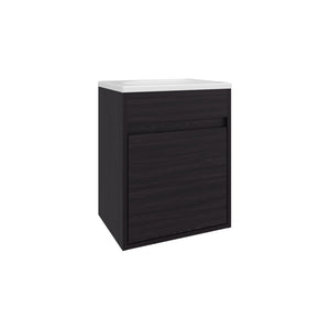 English Elm Furman Compact Floating Bathroom Vanity with Single Door & Open Shelf, Black MDF, Space-Saving Design B200P335305