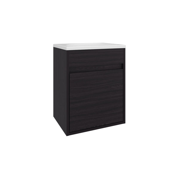 English Elm Furman Compact Floating Bathroom Vanity with Single Door & Open Shelf, Black MDF, Space-Saving Design B200P335305