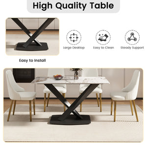 English Elm 55.12" Modern Artificial Stone Dining Table With Black Metal X-Leg Base For 6 - Stylish & Durable W1535S00539