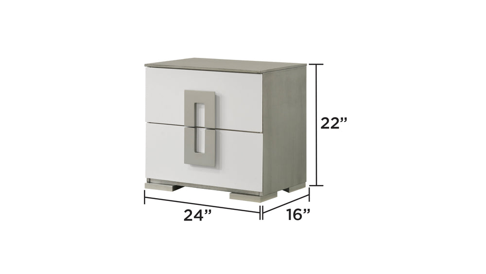 English Elm Olivia White 2-Drawer Nightstand 24"W x16"L x22"H – Contemporary Semi-Gloss Wood Bedside Table with Metallic Accents and Oversized Handles G150108652