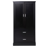 English Elm Tall Bathroom Storage Cabinet, Cabinet With Two Doors and Drawers, Adjustable Shelf, Mdf Board, Black