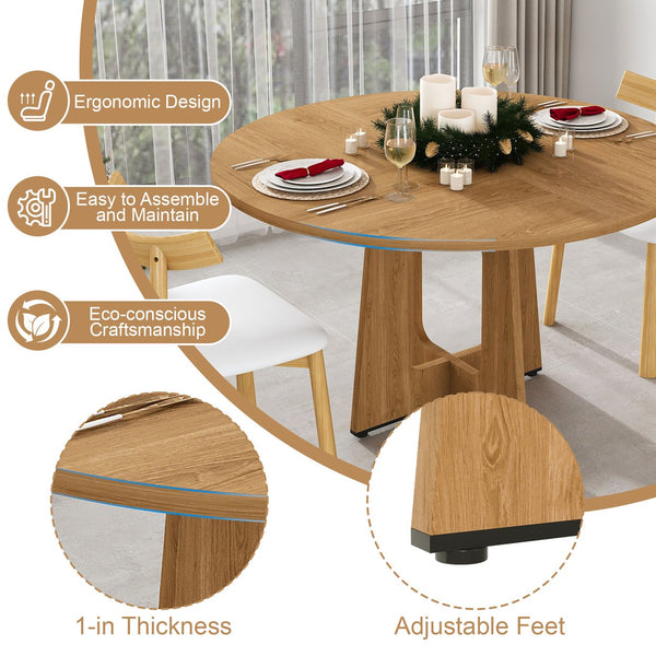 English Elm Round Farmhouse Dining Table Seats Four with Warm Oak Grain Finish for Kitchen Nook W2700P415283