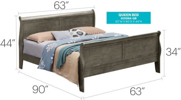 English Elm Elegant Traditional Gray Queen Bed Frame - Timeless Design, Durable Support & Easy Assembly Included! B078S00294