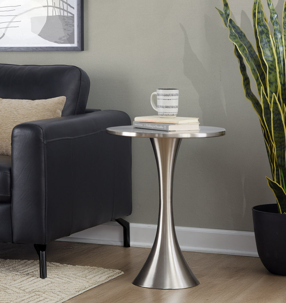 English Elm Metal Spun Round Accent Table Brushed Nickel Finish for Modern Living Rooms B202P471740