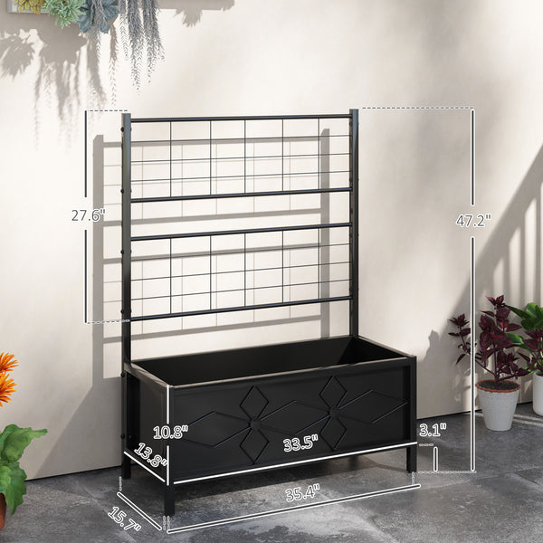 English Elm Garden Galvanized Steel Raised Planter with Integrated Trellis for Climbing Vines Outdoors T3971P422586