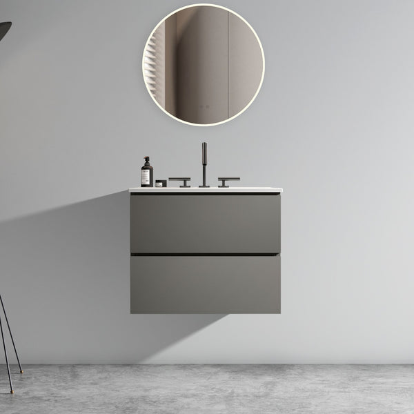 English Elm TIA 24" Wall Mount Space Grey Bathroom Vanity with Ceramic Basin, 20% More Storage, Soft-Close Drawers White+gray W1865S00064