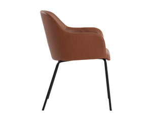 Sunpan Hensley Dining Armchair - Modern Urban Design with Faux Leather and Stylish Matte Black Legs Hazelnut