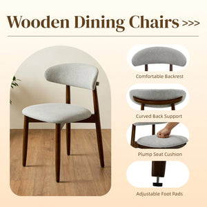 English Elm Wooden Upholstered Dining Chairs Set of 2 Linen Fabric Curved Back Farmhouse Style Gray W3204P456999