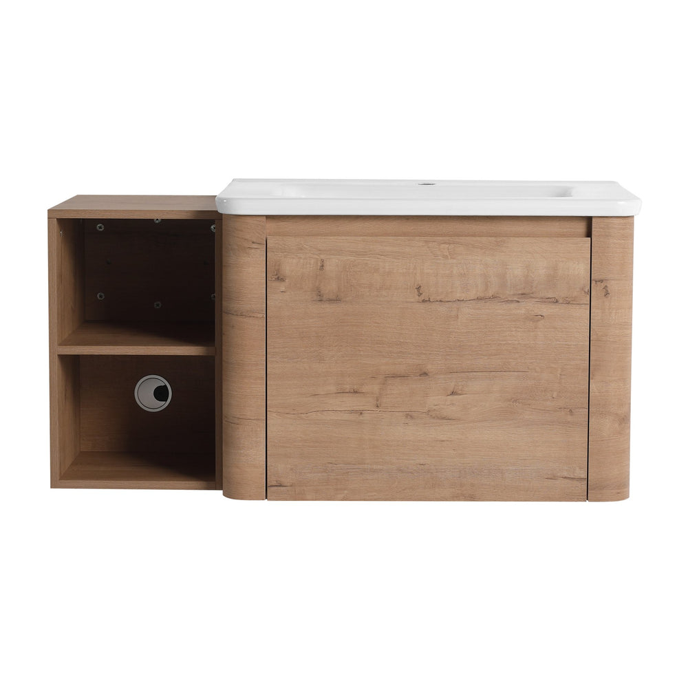 English Elm 40'' Wall-Mounted Vanity with White Ceramic Sink, Plywood Shelves, Soft-Close Door, Scratch-Resistant Finish W999S00380