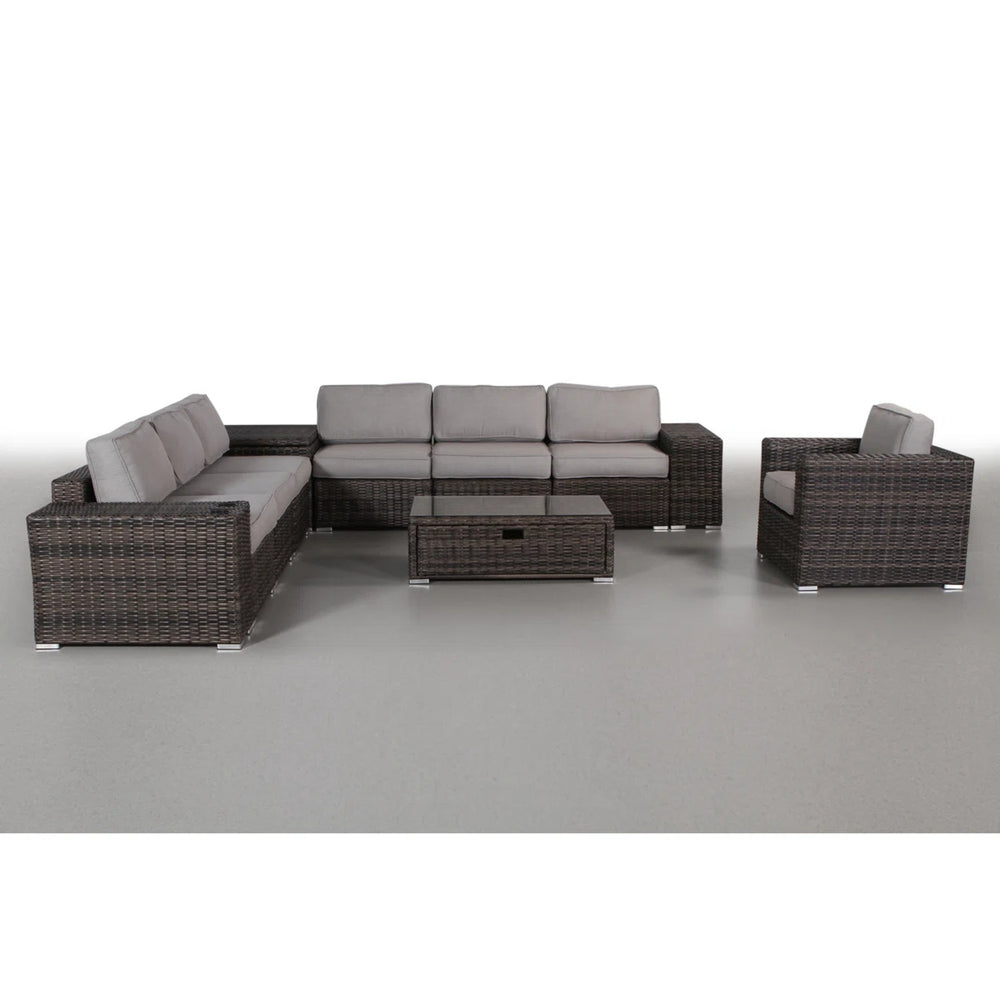 English Elm 11-Piece Outdoor Sectional Set with Cushions, U-Shaped 7-Seater, Rustproof Aluminum, No Assembly B120S00204