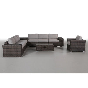 English Elm 11-Piece Outdoor Sectional Set with Cushions, U-Shaped 7-Seater, Rustproof Aluminum, No Assembly B120S00204