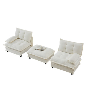English Elm 77" Modular Cloud Sectional Chenille Couch Deep Lounge Seat with Ottoman for Living Room Beige W714S01675