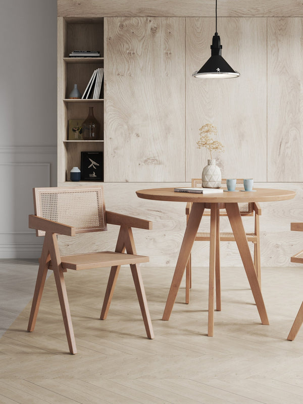 English Elm Hamlet Solid Wood Armchair with Cane Seat and Square Backrest, American Ash Frame, Fully Assembled Natural B365P397759