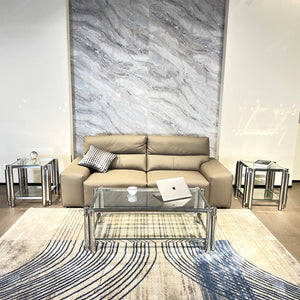 English Elm Modern Stainless Steel Coffee Table Set Of 3 - Stylish Double-Layer Glass Top Tables For Home & Office W2978S00049