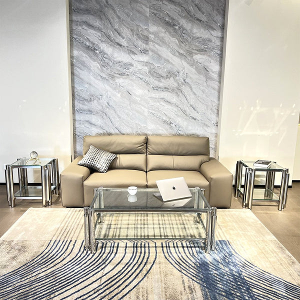 English Elm Modern Stainless Steel Coffee Table Set Of 3 - Stylish Double-Layer Glass Top Tables For Home & Office W2978S00049