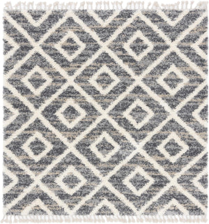 Unique Loom Hygge Shag Diamond Machine Made Geometric Rug Gray, Beige/Ivory 8' 0" x 8' 0"