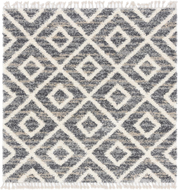 Unique Loom Hygge Shag Diamond Machine Made Geometric Rug Gray, Beige/Ivory 8' 0" x 8' 0"