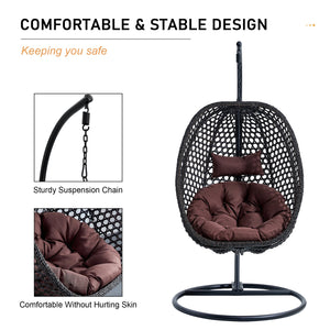 English Elm Egg Swing Chair Freestanding Woven Rattan Basket Seat with Cushion for Patio Bedroom W1512P494633