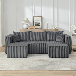 English Elm Compact Modular Sectional Corduroy Sofa High Density Foam Fill for Small Space Living Gray W487P411609