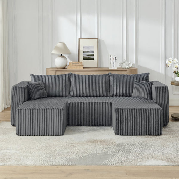 English Elm Compact Modular Sectional Corduroy Sofa High Density Foam Fill for Small Space Living Gray W487P411609
