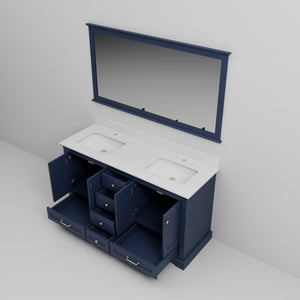 English Elm Navy Blue Double Bath Vanity Set With White Quartz Top & 58-Inch Mirror For Elegant Bathroom Style B2731S00659