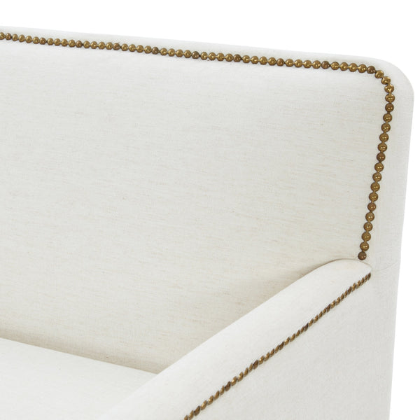 English Elm Torrance Swivel Accent Chair with Antique Brass Nailhead Trim for Modern Living Cream B050P451390