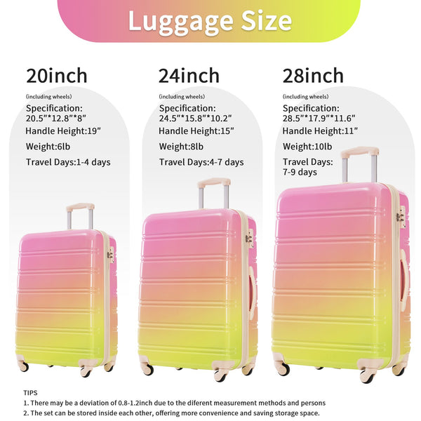English Elm Hardshell Polycarbonate 3 Piece Luggage Set Spinner Wheels Tsa Lock Expandable Travel Multicolor Pink N732P184448U