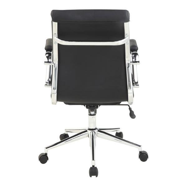 OSP Home Furnishings Mid Back Ergonomic Office Chair with Antimicrobial Fabric Chrome Arms and Lumbar Support Black 920351C-R107